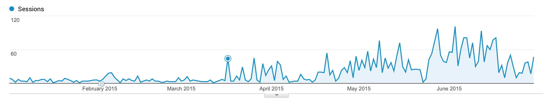 Google Analytics for Jäger and Friends Dog Park during the first 6 months of 2015