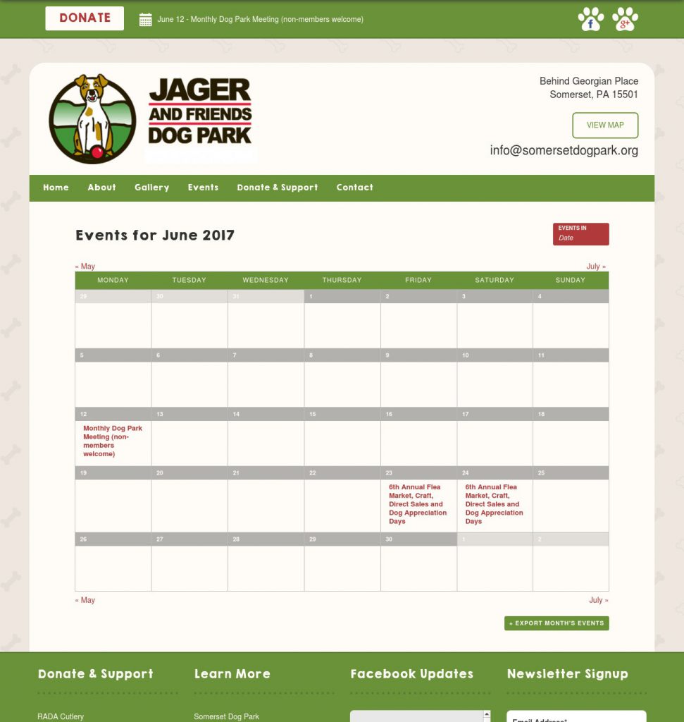 Screenshot of the event calendar on Jäger and Friends website