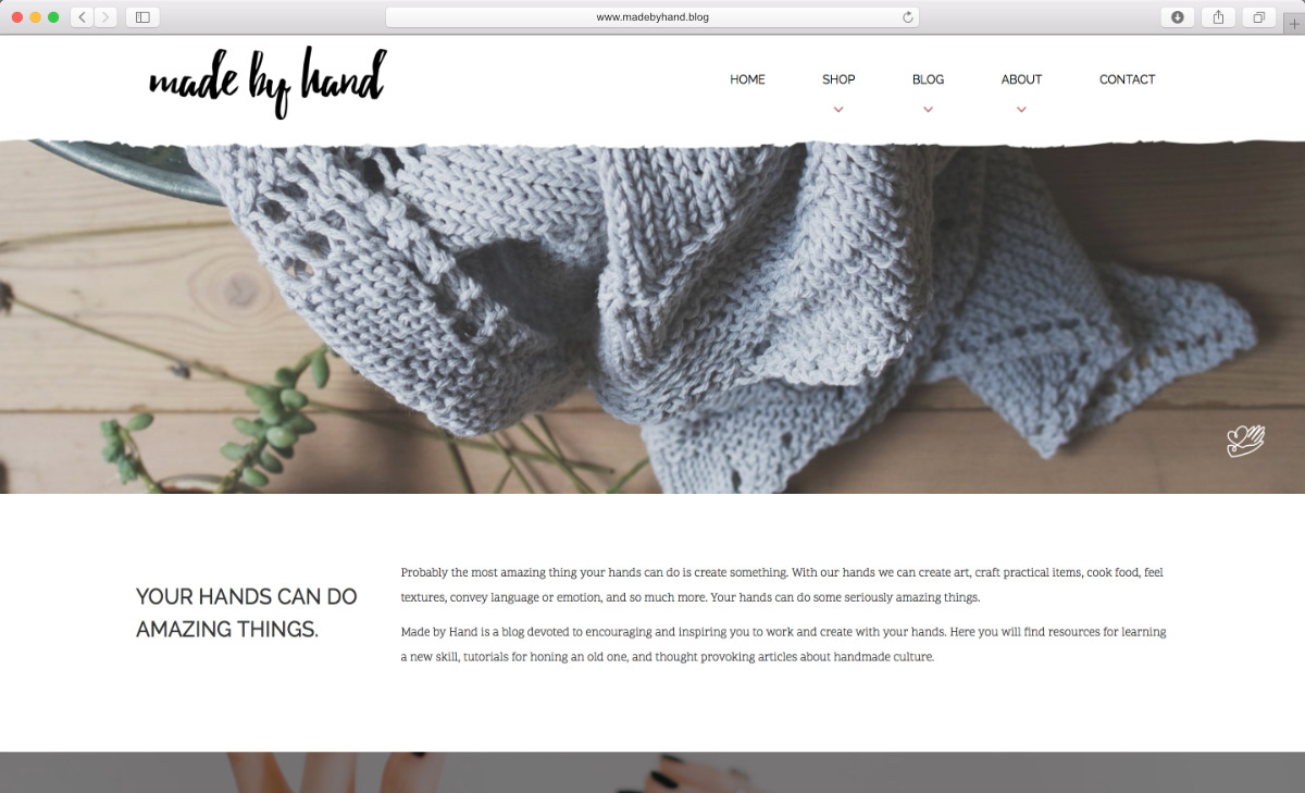 Website preview for Made by Hand DIY blog