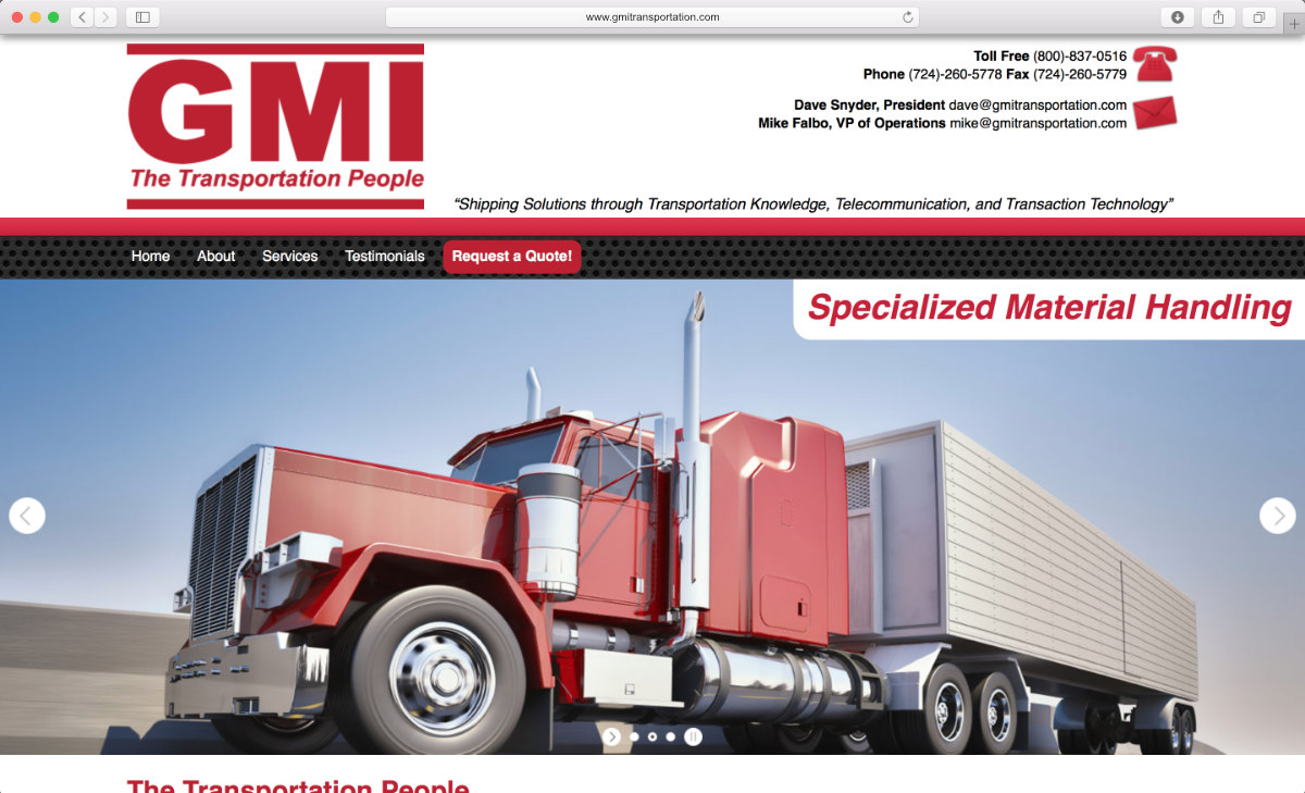 GMI Transportation website preview on a laptop