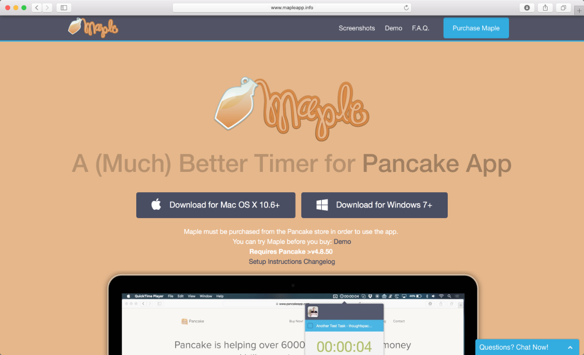 Website preview for Maple App for Pancake App
